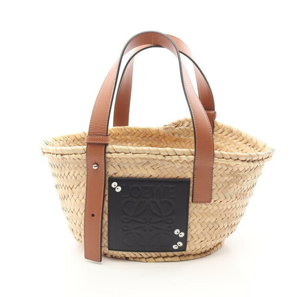Loewe Handbags - LOEWE STUDIO Bunnies Basket Bag Leather Raffia Handbag Beige Brown
